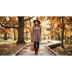 Roxy's Rascals Marled Brown Keyhole Neckline Sweater Tunic Dress L/XL Lagenlook
